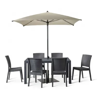 Outdoor 150cm Table and 6 Chairs with Light Umbrella in Polypropylene Anthracite