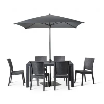 Outdoor 150cm Table and 6 Chairs with Umbrella in Polypropylene Anthracite