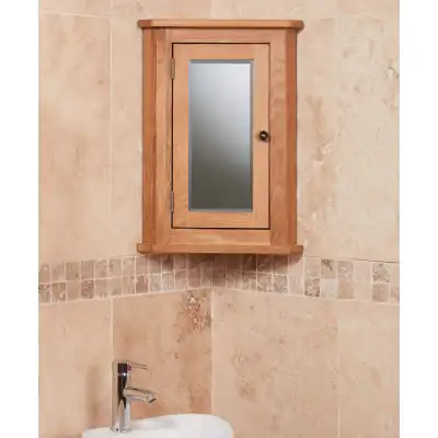 Solid Oak Mirrored Corner Bathroom Cabinet