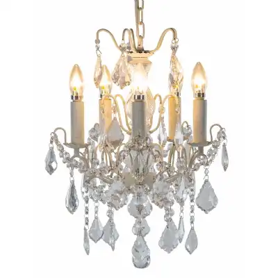 White Crackle French Style 5 Branch Chandelier