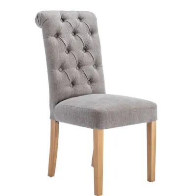 The Chair Collection Button Back Scroll Top Dining Chair Grey