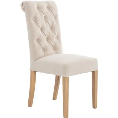 The Chair Collection Button Back Scroll Top Dining Chair Natural