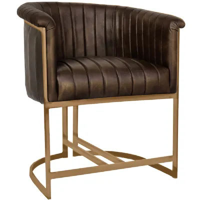 The Chair Collection Brown Leather Chair Gold Metal