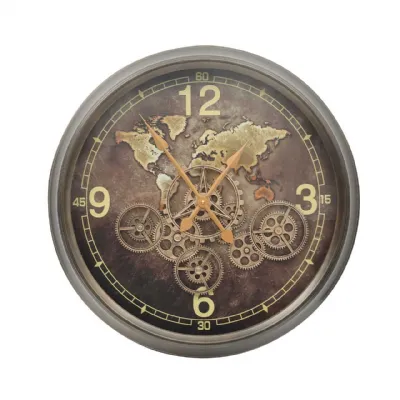 62cm Coffee Brown Gears Wall Clock