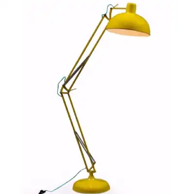 Large Yellow Adjustable Floor Lamp Blue Fabric Flex