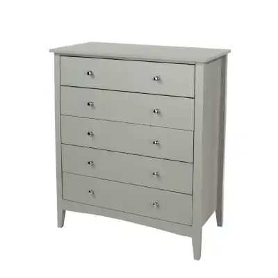 Grey Painted Wood Modern Chest of 5 Drawers on Tapered Legs