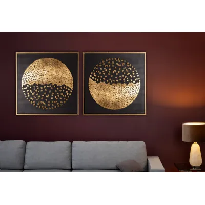 Dark Grey And Gold Framed Abstract Canvas Wall Art