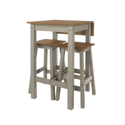 Grey Linea Drop Leaf Breakfast Table And 2 High Stools Set