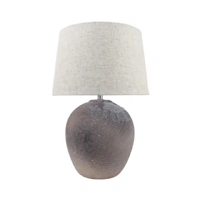 57cm Light Brown Stone Finish Table Lamp With Natural Linen Shade