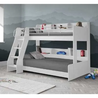 White Triple Sleeper Childs Bunk Bed with Ladder Double Base Single Top