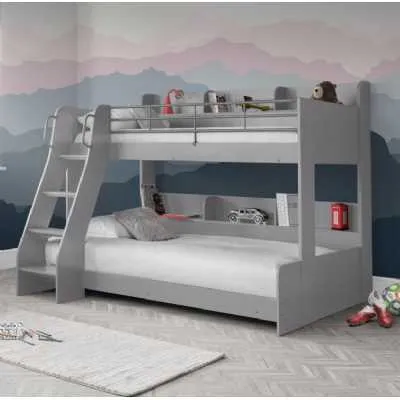 Light Grey Triple Sleeper Children Kids Bunk Bed with Ladder