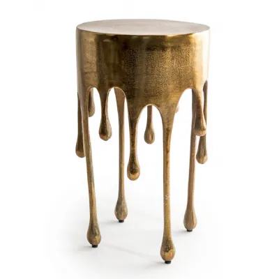 Shabby Chic Gold Dali Drip Aluminium Round Side Table
