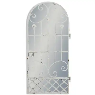 Tall Ornate Blue Metal Arched Garden Gate Wall Mirror