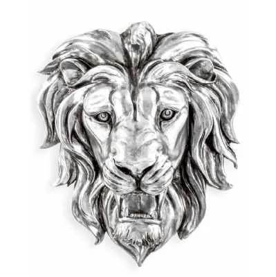 Large Silver Roaring Lion Wall Head