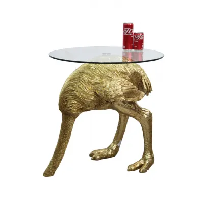 Large Gold Ostrich Side Table With Glass Top