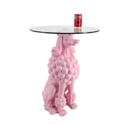Sitting Pink Poodle Side Table With Glass Top
