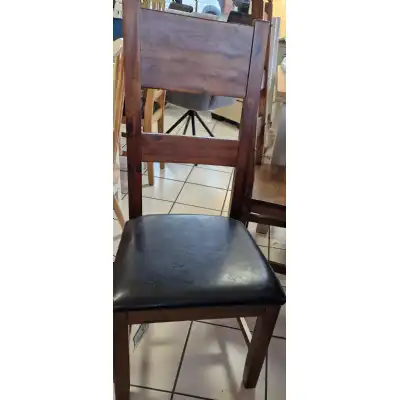 Solid Wood Dining Chairs in Dark Stain, Leather Seat x 4