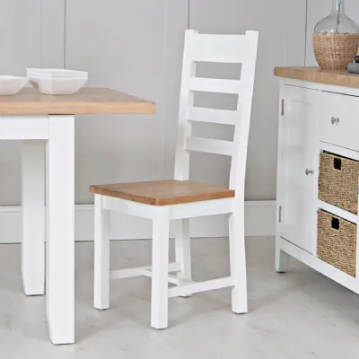 EA Dining White Ladder back chair wooden seat
