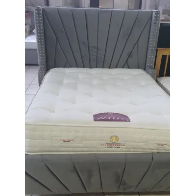 Grey Velvet 4ft 6 Large Studded Framed Bed with 7000 Pocket Mattress