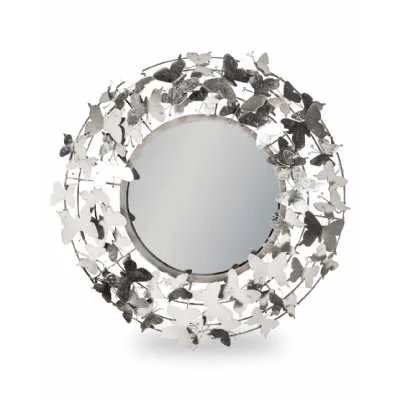 Silver Round Butterfly Wall Mirror