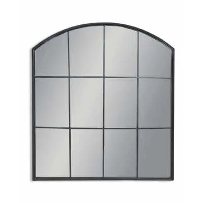 Large Black Iron Metal Arched Window Pane Wall Mirror