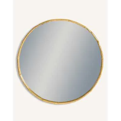 Antique Gold Round Metal Bamboo Wall Mirror