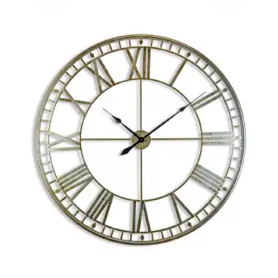 Large Round Antique Silver Skeleton Wall Clock