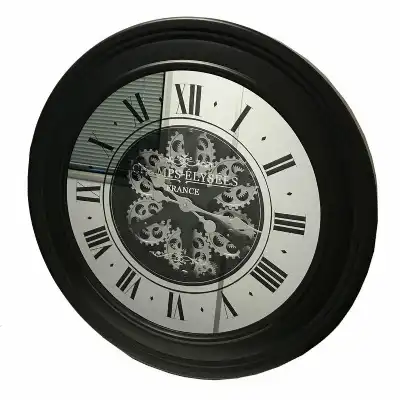 Large Round Black Moving Gears Wall Clock