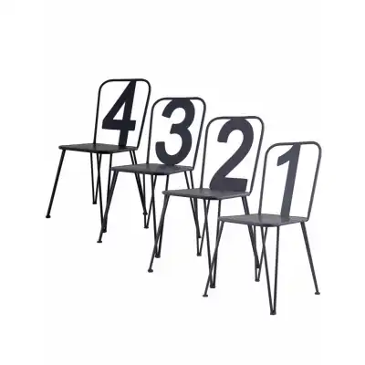 Set Of 4 Grey Numbers Metal Dining Chairs