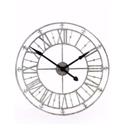 Silver Round Metal Skeleton Wall Clock