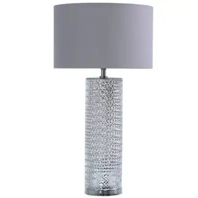 Silver Glass Table Lamp Grey Linen Shade