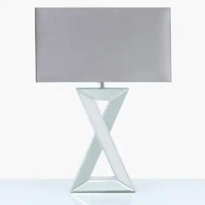 Mirrored Table Lamp Rectangle Grey Velvet Shade