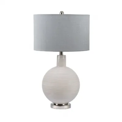 72cm Grey Stripe Table Lamp With Grey Faux Silk Shade