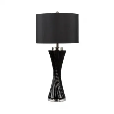78cm Black Twist Table Lamp With Black Faux Silk Shade