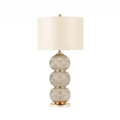 Clear Silver Glass Table Lamp Cream Linen Shade