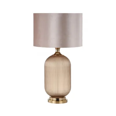 77. 5cm Brown Pleated Glass Table Lamp With Champagne Velvet Shade