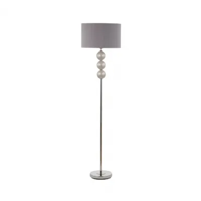 168cm Opal Grey Glass Floor Lamp With Grey Faux Silk Shade