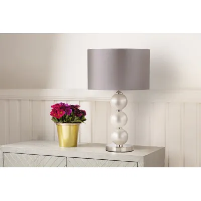 58. 8cm Opal Grey Glass Table Lamp With Grey Faux Silk Shade