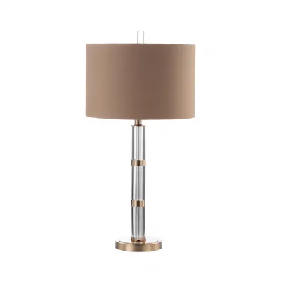 75cm Clear And Champagne Gold Table Lamp With Dark Taupe Faux Silk Shade