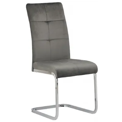 Grey Velvet Fabric Dining Chair with Chrome Base