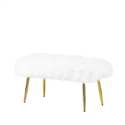 White Faux Fur Bench With Gold Legs
