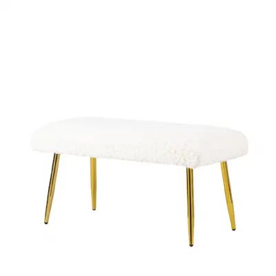 White Boucle Bench With Gold Legs