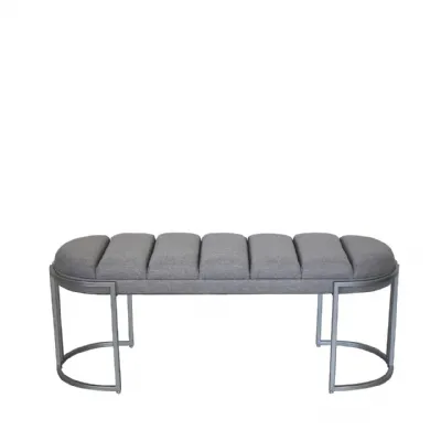 Grey Linen Tufted Bench With Matte Silver Legs