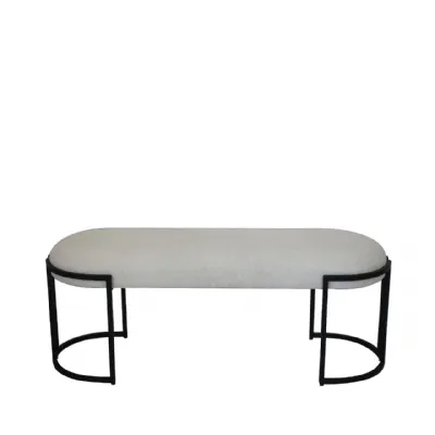 White Boucle Bench With Black Legs