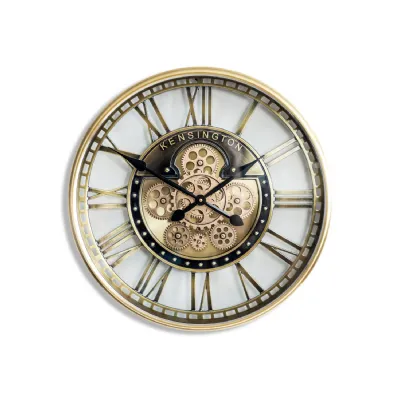 Brushed Antique Gold Round Open Gears Wall Clock