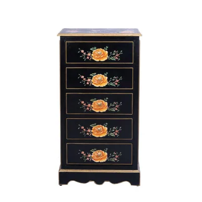 Black Lyre Bird Design 5 Drawer Cabinet