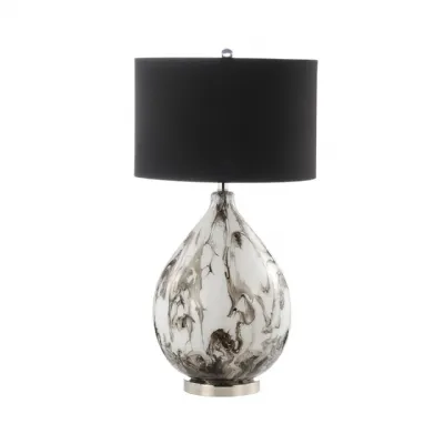 79cm White And Black Abstract Glass Table Lamp With Black Linen Shade