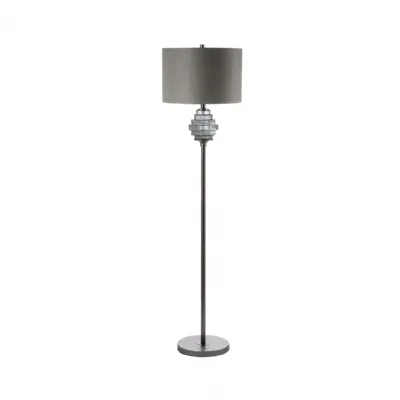 161cm Smoke Glass Floor Lamp With Grey Linen Shade