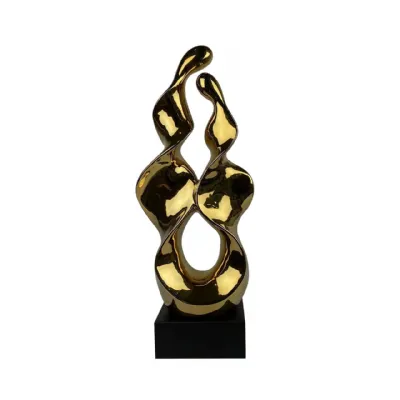 69cm Gold Abstract Sculpture On Black Stand