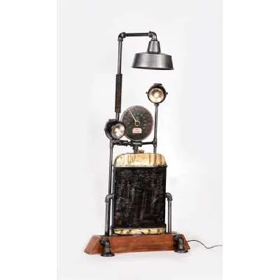 Upcycled Industrial Lighting Furniture Meter Antique Floor Lamp With Oak Wooden Base 152x51x76cm